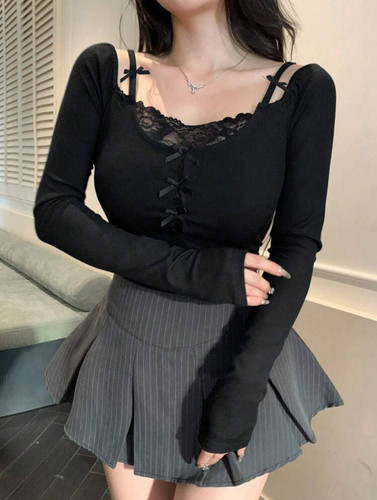 بلوز پاپیونی یقه توری دخترانه زنانه ⛓🖤🎶